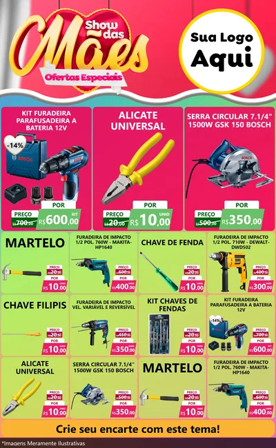 Modelo de Encarte para Encarte Grande com o tema Show das Mães - Ofertas Especiais para Maquinas e Ferramentas