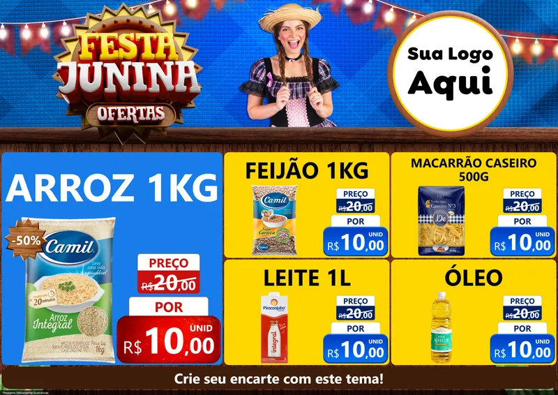 Modelo de Encarte para Encarte A4 Horizontal com o tema Festa Junina Ofertas para Supermercado