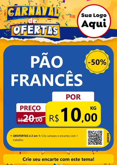 Modelo de Cartaz para Cartaz A4 Vertical com o tema Carnaval de Ofertas para Padaria