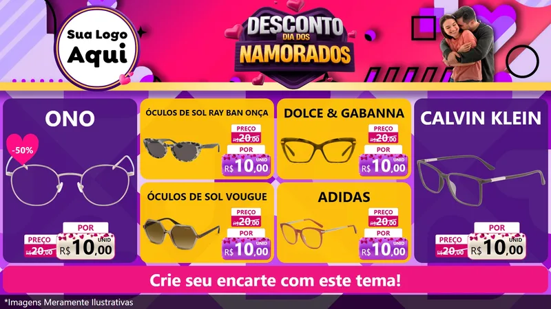 Modelo de TV para TV Horizontal com o tema Desconto Dia dos Namorados para Óticas