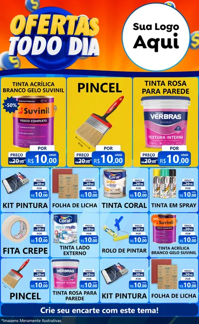 Modelo de Encarte para Encarte Grande com o tema Ofertas Todo Dia para Tintas e Ferramentas