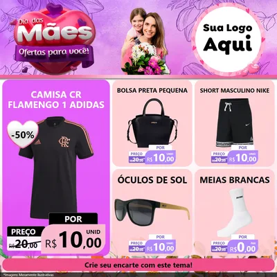 Modelo de Rede Social para Feed Facebook com o tema Dia das Mães Ofertas para Você! para Roupas e acessórios