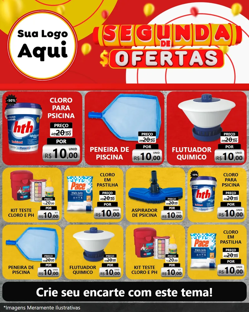 Modelo de Rede Social para Feed Instagram com o tema Segunda de Ofertas para Produtos para Piscina