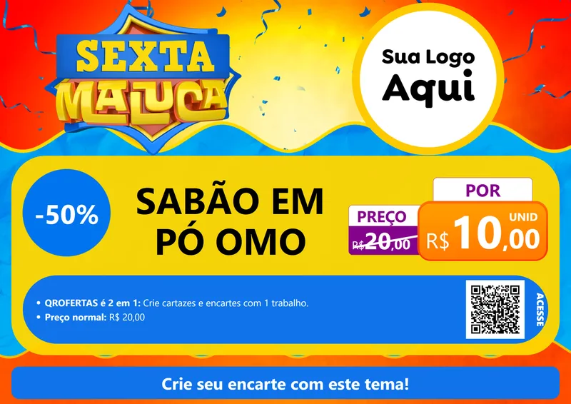 Modelo de Cartaz para Cartaz A4 Horizontal com o tema Sexta Maluca para Produtos de Limpeza