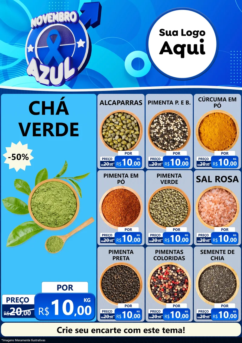 Modelo de Encarte para Encarte A4 Vertical com o tema Novembro Azul para Produtos Naturais