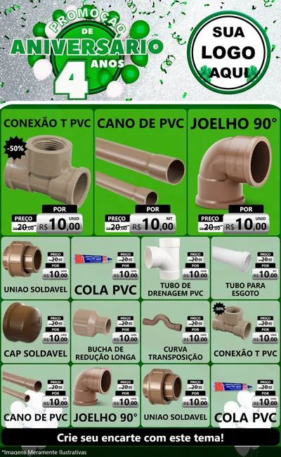Modelo de Encarte para Encarte Grande com o tema Promoção de Aniversário - 4 Anos para Tubos e conexões