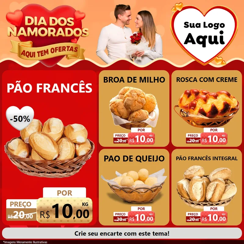 Modelo de Rede Social para Feed Facebook com o tema Dia dos Namorados - Aqui Tem Ofertas para Padaria