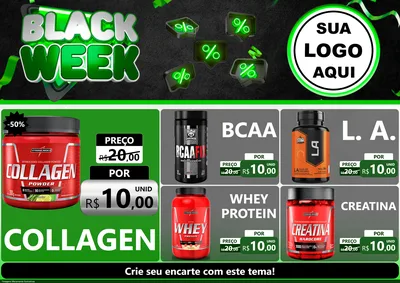 Modelo de Encarte para Encarte A4 Horizontal com o tema Black Week para Suplementos alimentares
