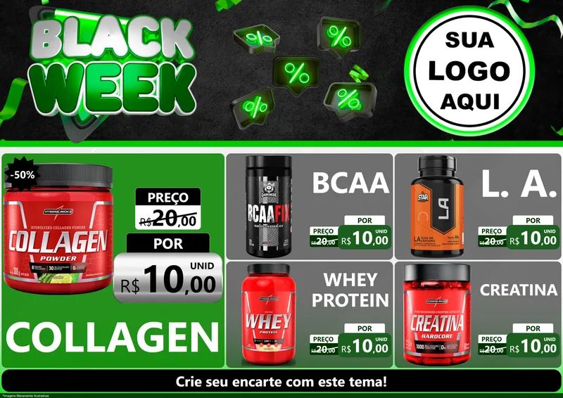 Modelo de Encarte para Encarte A4 Horizontal com o tema Black Week para Suplementos alimentares
