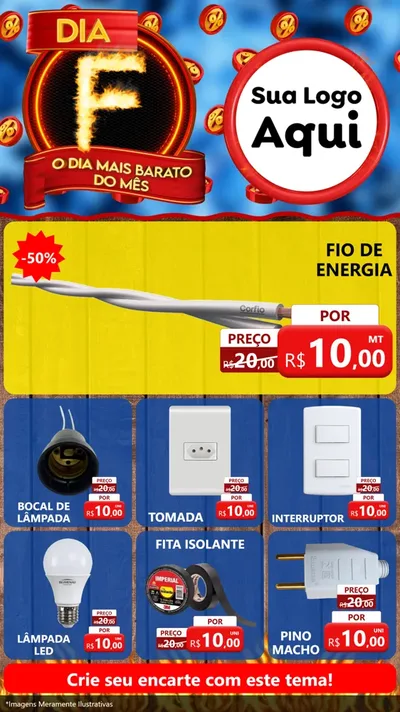 Modelo de Rede Social para Stories com o tema Dia F - O Dia Mais Barato Do Mês para Materiais Elétricos