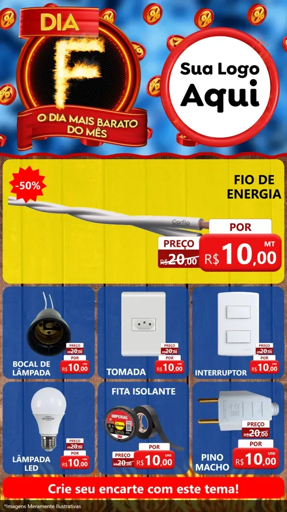 Modelo de Rede Social para Stories com o tema Dia F - O Dia Mais Barato Do Mês para Materiais Elétricos