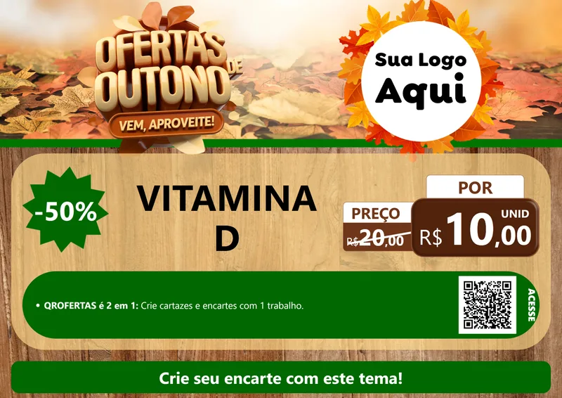 Modelo de Cartaz para Cartaz A4 Horizontal com o tema Ofertas de Outono - Vem, Aproveite! para Farmácia
