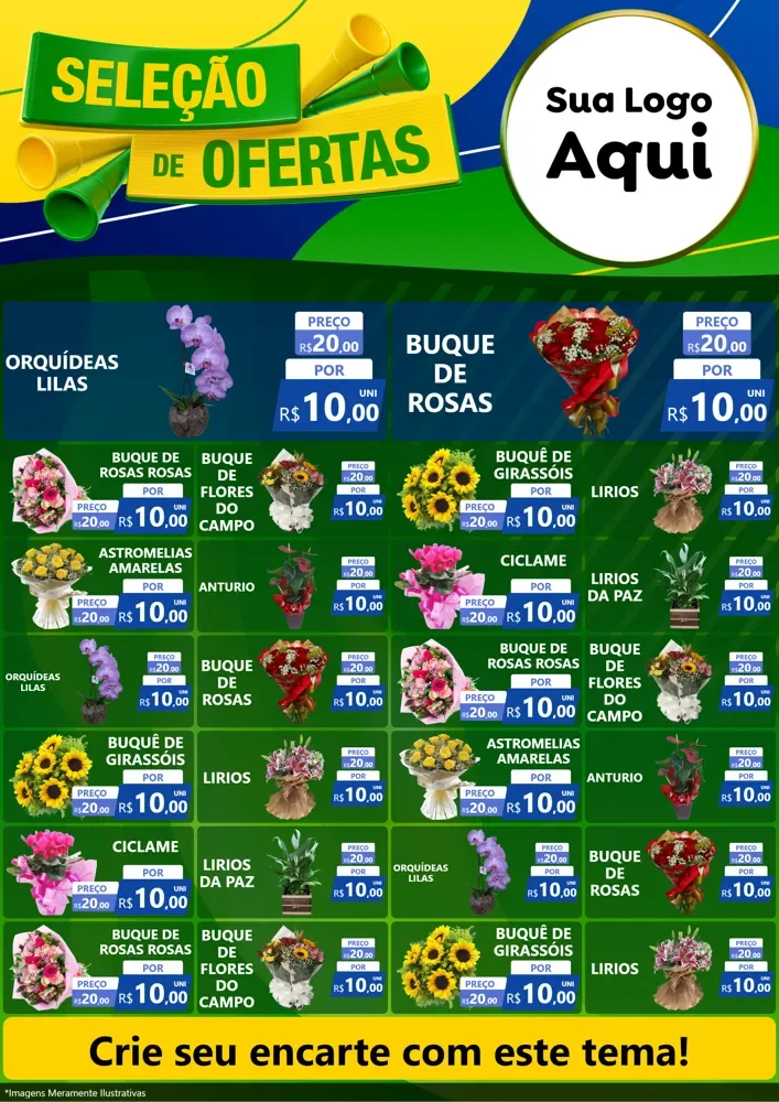 Modelo de Encarte para Encarte A4 Vertical com o tema Seleção de Ofertas - Copa para Floricultura e jardim