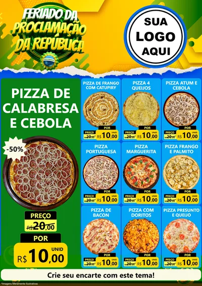 Modelo de Encarte para Encarte A4 Vertical com o tema Feriado da Proclamação da República para Pizzaria