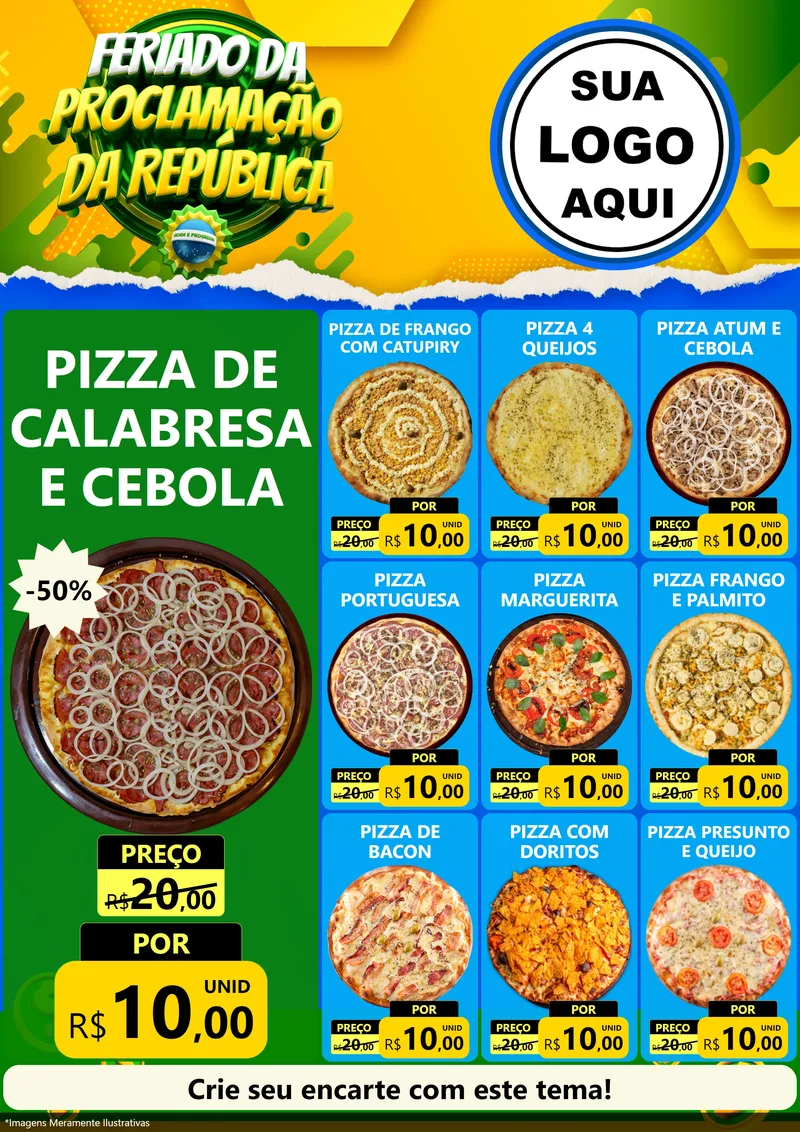 Modelo de Encarte para Encarte A4 Vertical com o tema Feriado da Proclamação da República para Pizzaria