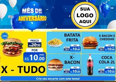 Modelo de Encarte para Encarte A4 Horizontal com o tema Mês de Aniversário para Hamburgueria