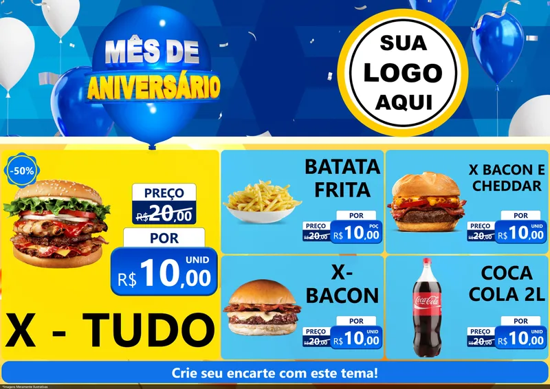 Modelo de Encarte para Encarte A4 Horizontal com o tema Mês de Aniversário para Hamburgueria
