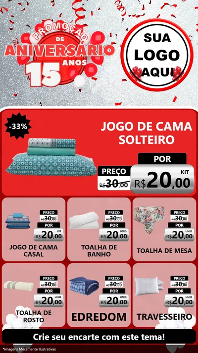Modelo de Rede Social para Stories com o tema Promoção de Aniversário - 15 Anos para Cama, Mesa e Banho