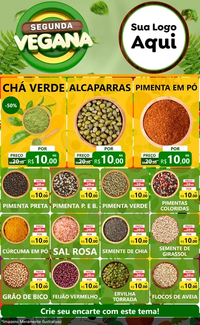 Modelo de Encarte para Encarte Grande com o tema Segunda Vegana para Produtos Naturais