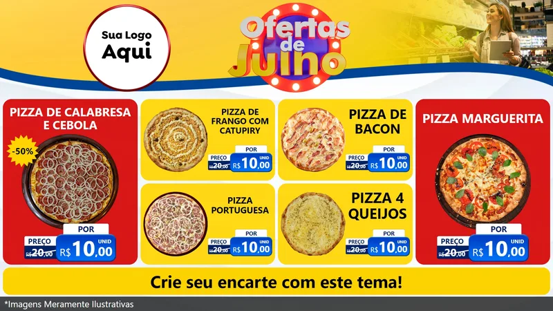 Modelo de TV para TV Horizontal com o tema Ofertas de Julho para Pizzaria