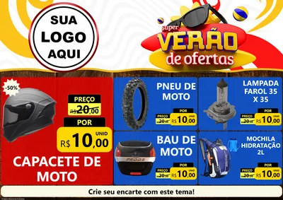 Modelo de Encarte para Encarte A4 Horizontal com o tema Super Verão de Ofertas para Moto peças
