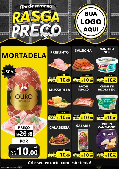 Modelo de Encarte para Encarte A4 Vertical com o tema Fim de Semana Rasga Preço para Frios e Laticínios
