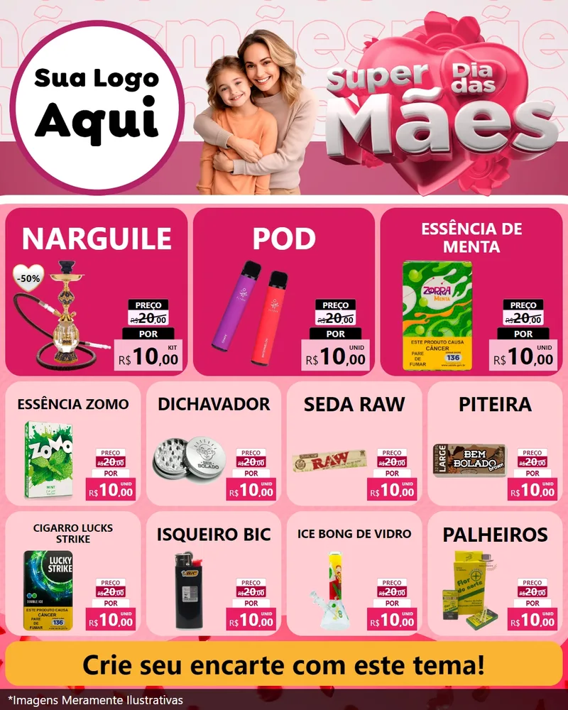 Modelo de Rede Social para Feed Instagram com o tema Super Dia Das Mães para Tabacaria