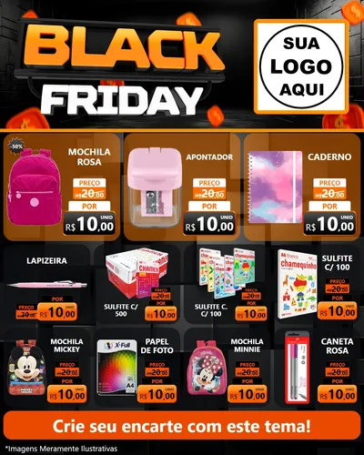 Modelo de Rede Social para Feed Instagram com o tema Black Friday para Papelaria