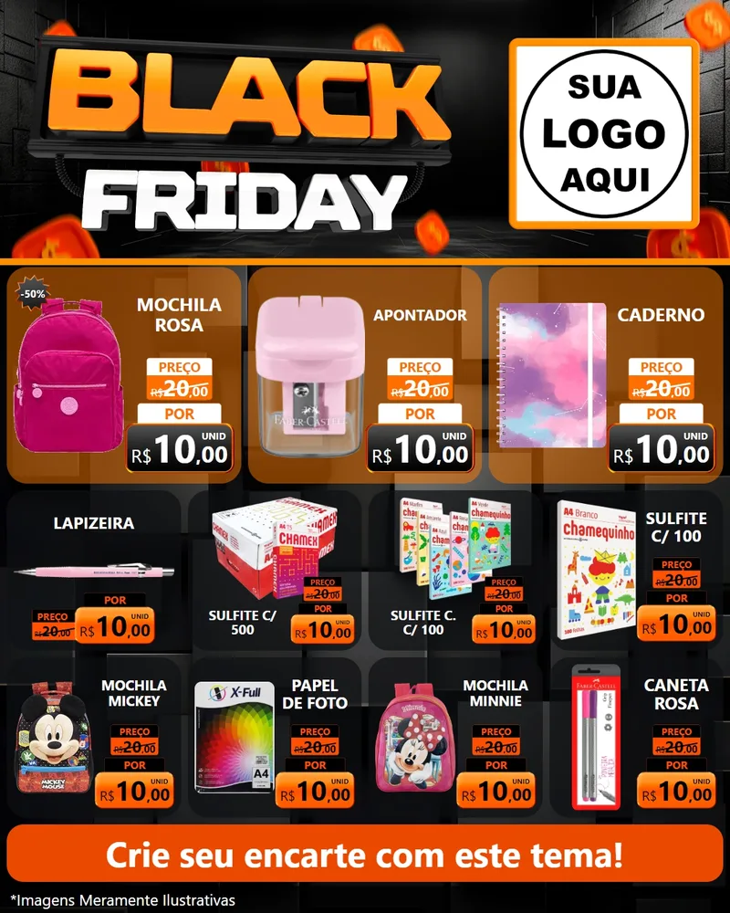 Modelo de Rede Social para Feed Instagram com o tema Black Friday para Papelaria