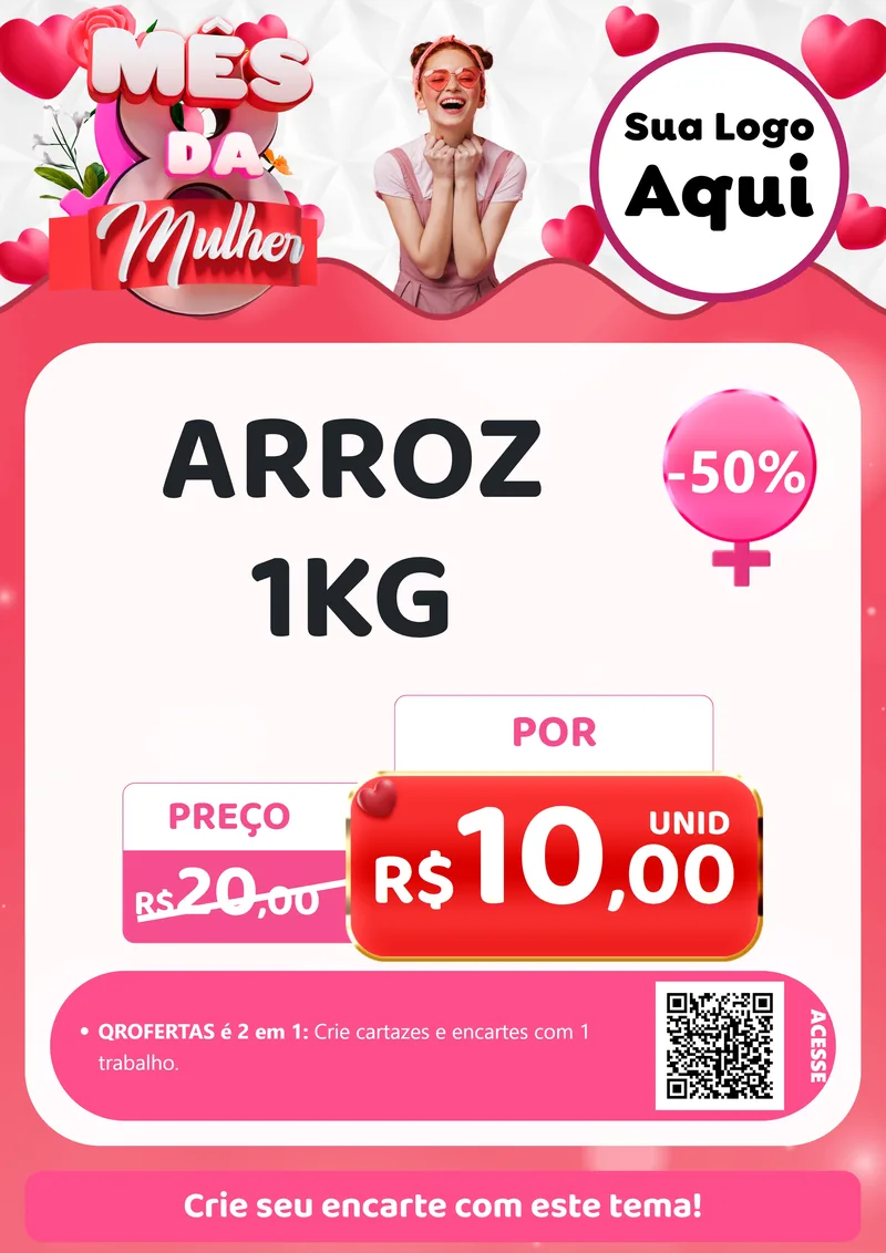 Modelo de Cartaz para Cartaz A4 Vertical com o tema Mês da Mulher para Supermercado