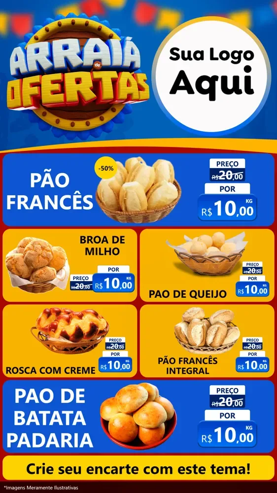 Modelo de TV para TV Vertical com o tema Arraiá de Ofertas - Junina para Padaria