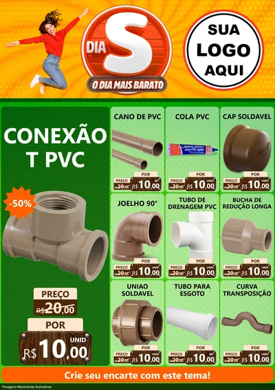 Modelo de Encarte para Encarte A4 Vertical com o tema Dia S - O Dia Mais Barato para Tubos e conexões