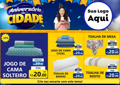 Modelo de Encarte para Encarte A4 Horizontal com o tema Aniversário da Cidade para Cama, Mesa e Banho