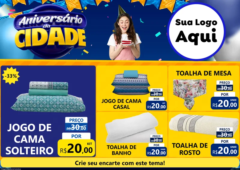 Modelo de Encarte para Encarte A4 Horizontal com o tema Aniversário da Cidade para Cama, Mesa e Banho