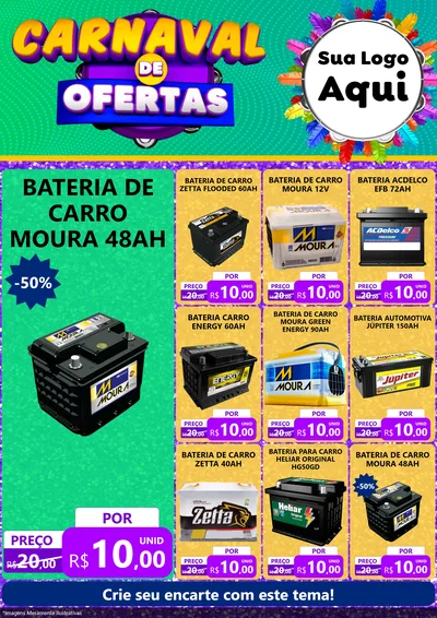 Modelo de Encarte para Encarte A4 Vertical com o tema Carnaval de Ofertas para Baterias Elétricas