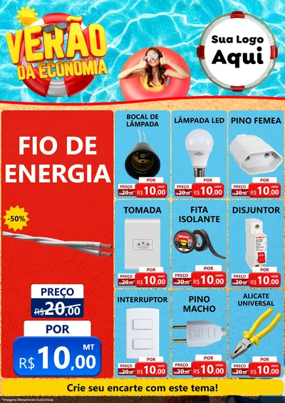 Modelo de Encarte para Encarte A4 Vertical com o tema Verão da Economia para Materiais Elétricos