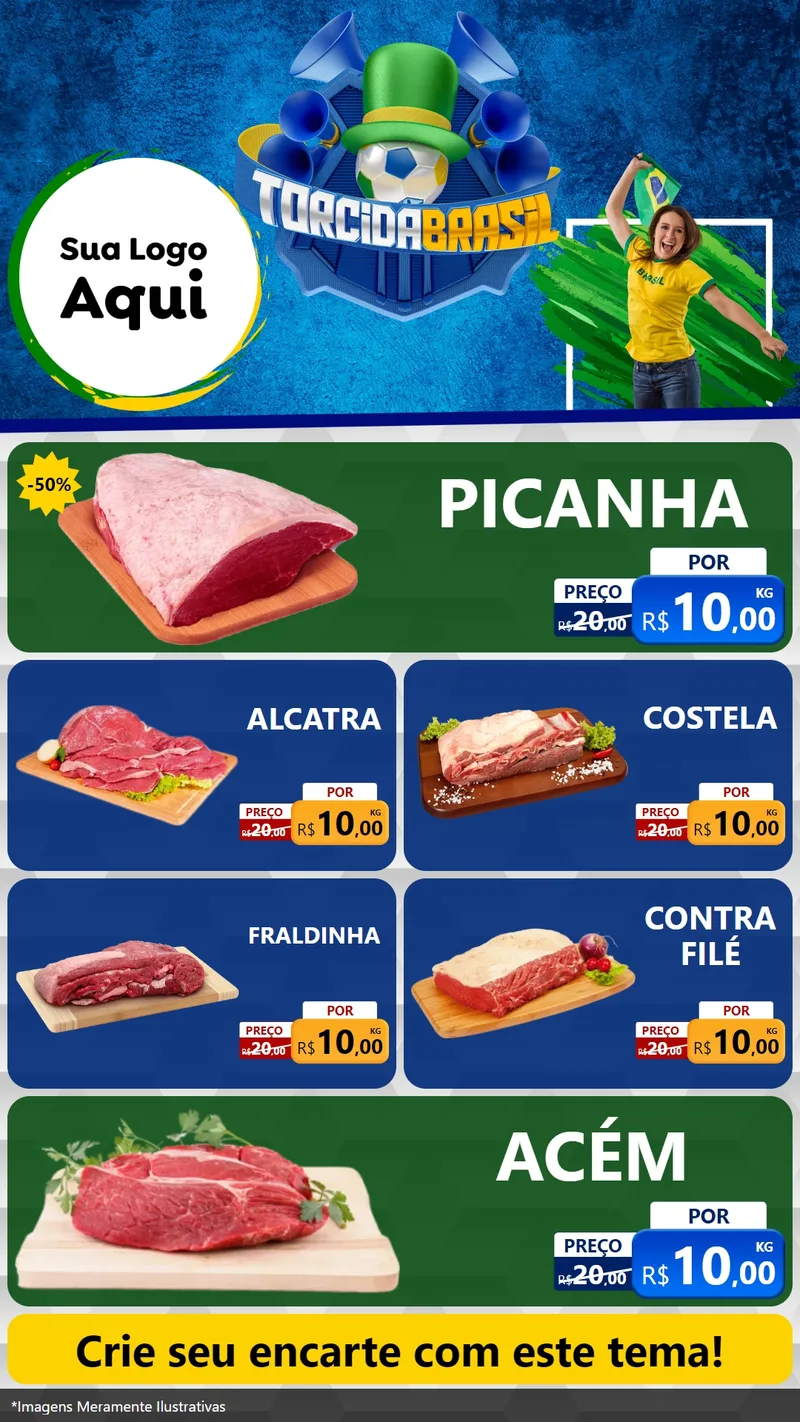 Modelo de TV para TV Vertical com o tema Torcida Brasil - Copa para Açougue