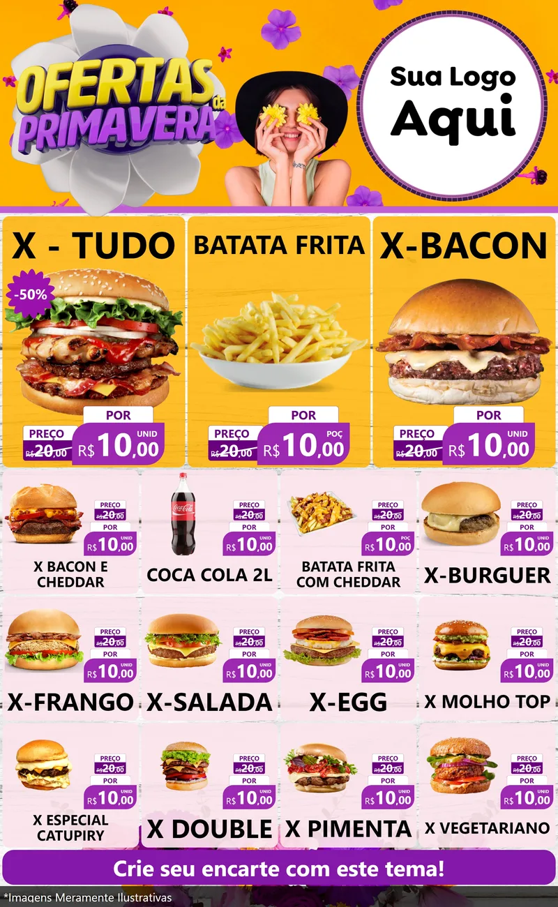 Modelo de Encarte para Encarte Grande com o tema Ofertas Da Primavera para Hamburgueria