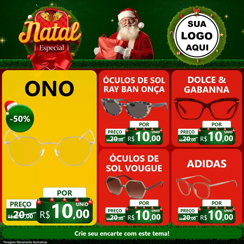Modelo de Rede Social para Feed Facebook com o tema Natal Especial para Óticas