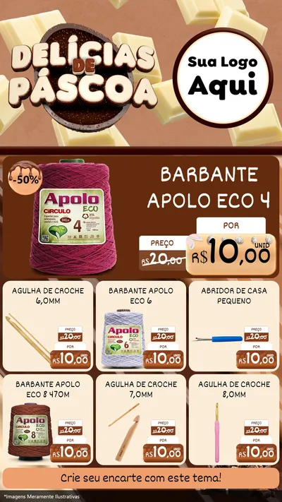 Modelo de Rede Social para Stories com o tema Delícias de Páscoa para Armarinho e Aviamentos