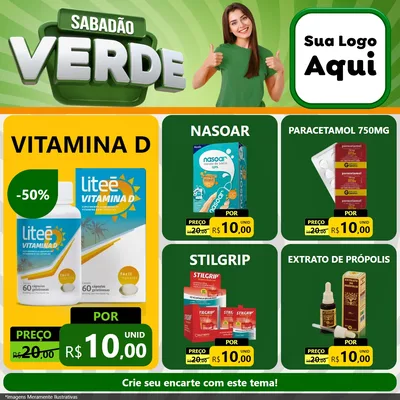 Modelo de Rede Social para Feed Facebook com o tema Sabadão Verde para Farmácia