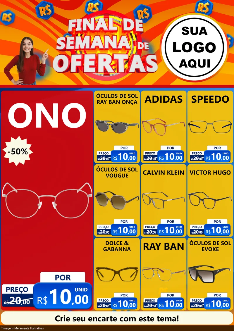 Modelo de Encarte para Encarte A4 Vertical com o tema Final de Semana de Ofertas para Óticas