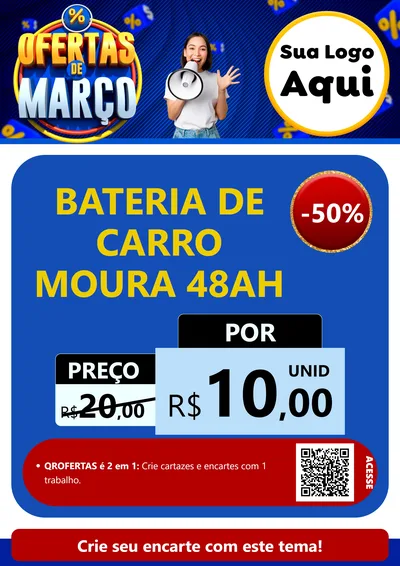 Modelo de Cartaz para Cartaz A4 Vertical com o tema Ofertas de Março para Baterias Elétricas