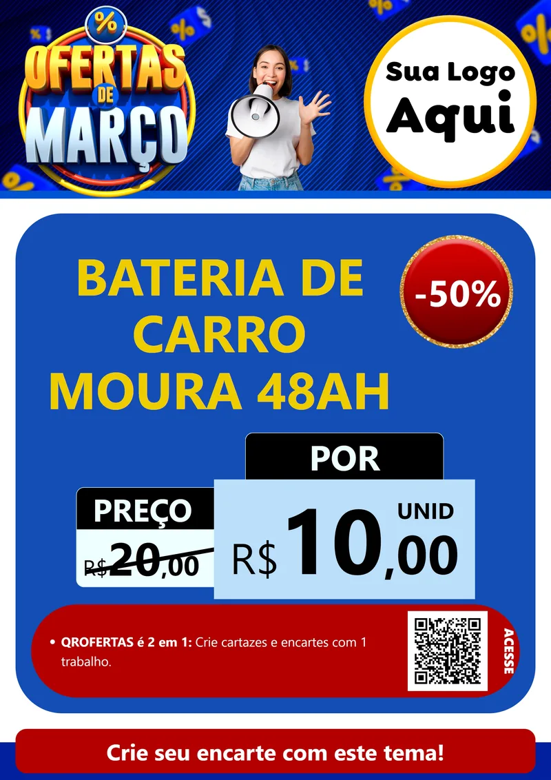 Modelo de Cartaz para Cartaz A4 Vertical com o tema Ofertas de Março para Baterias Elétricas