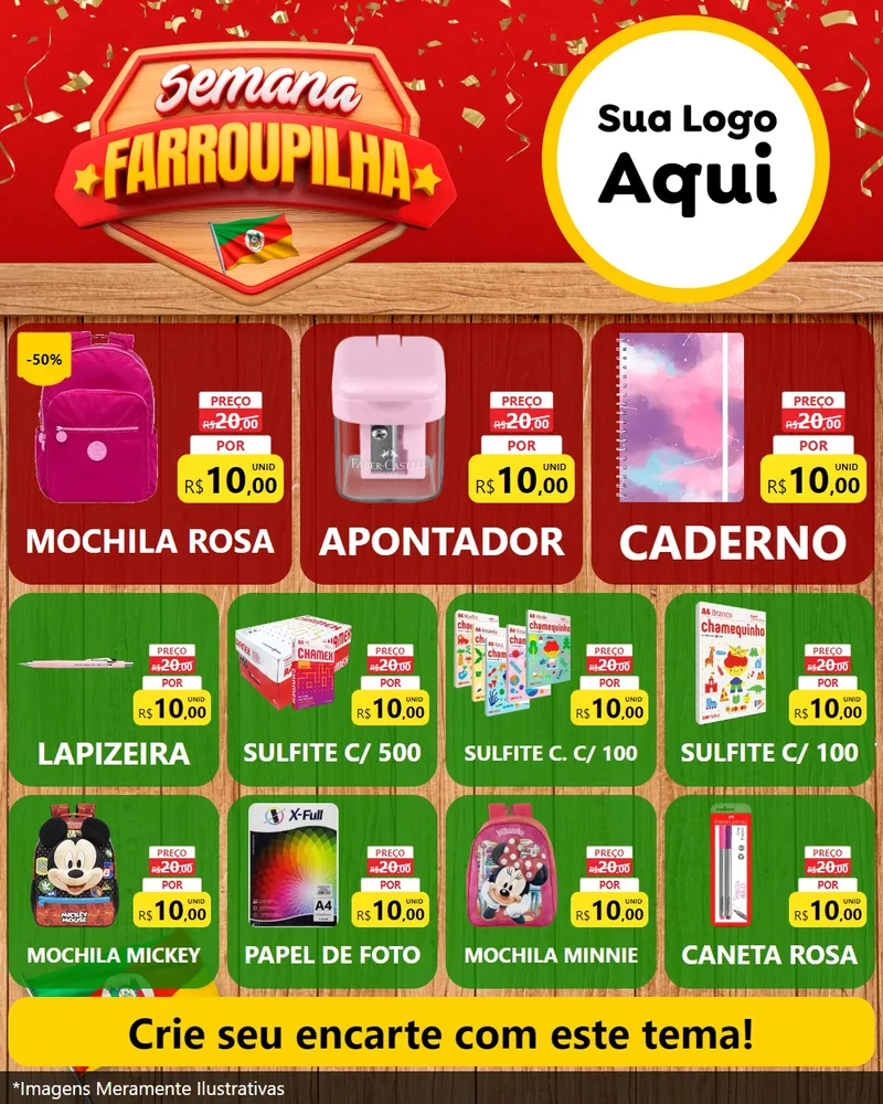 Modelo de Rede Social para Feed Instagram com o tema Semana Farroupilha para Papelaria