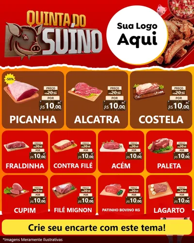 Modelo de Rede Social para Feed Instagram com o tema Quinta do Suíno para Açougue