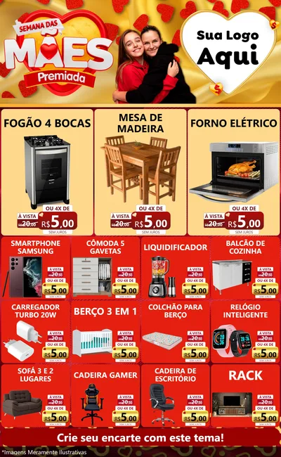 Modelo de Encarte para Encarte Grande com o tema Semana das Mães Premiada para Móveis e Eletro