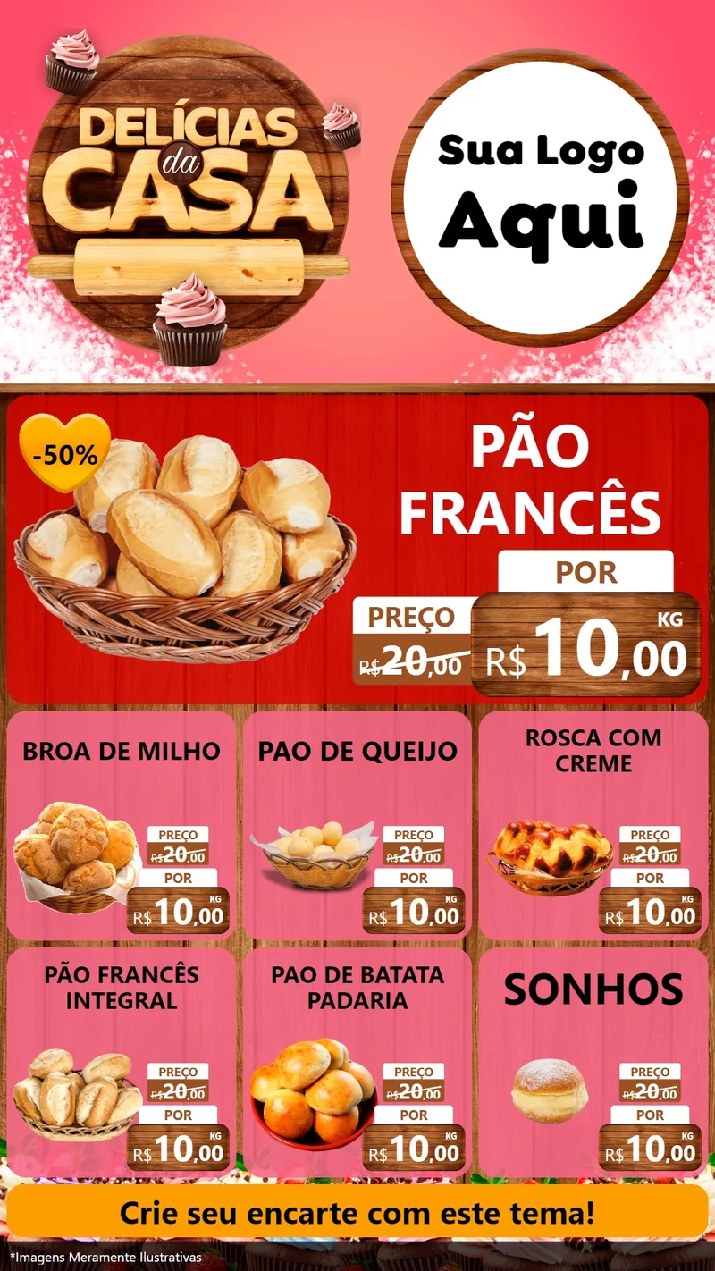 Modelo de Rede Social para Stories com o tema Delícias da Casa para Padaria