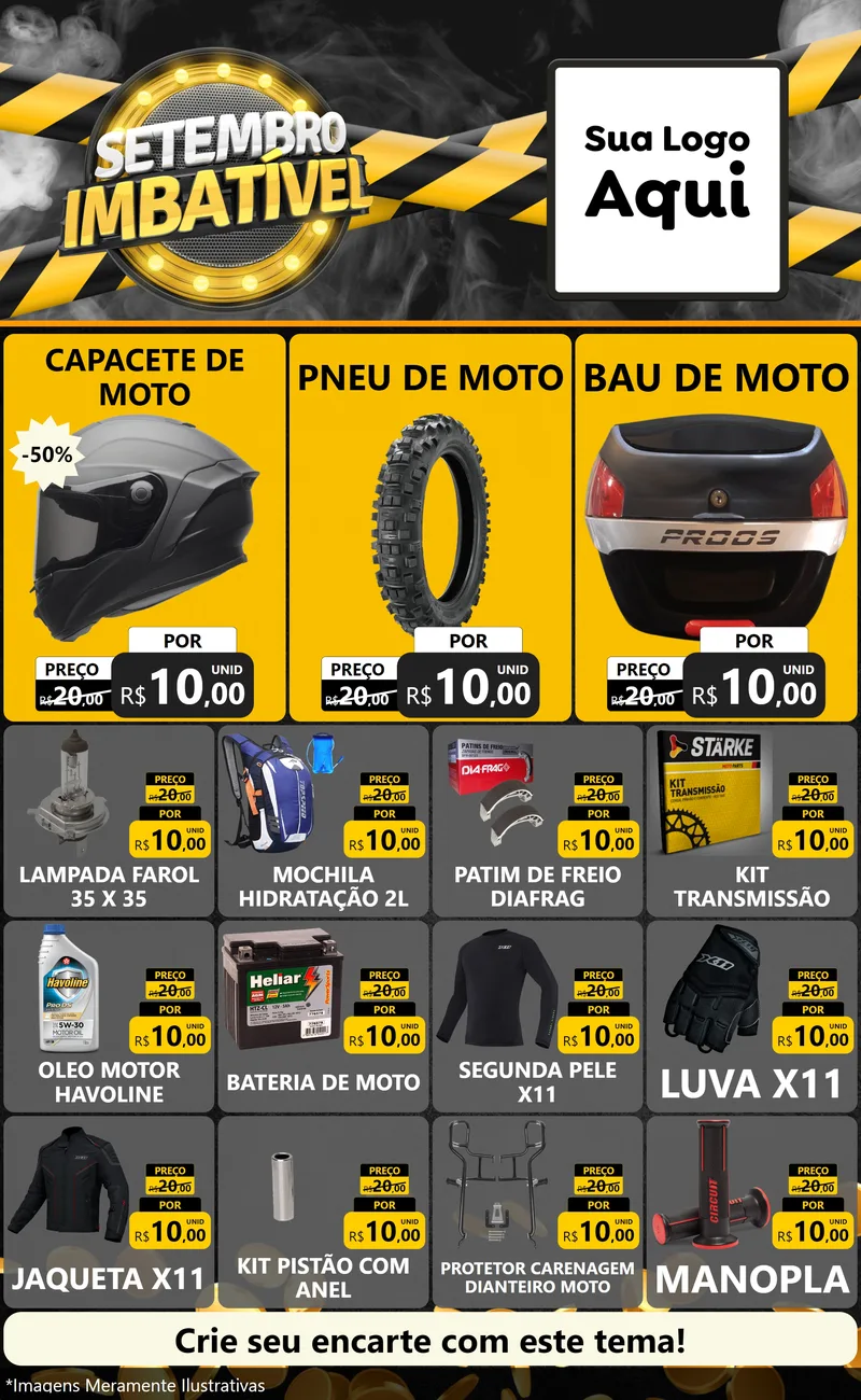 Modelo de Encarte para Encarte Grande com o tema Setembro Imbatível para Moto peças