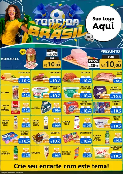 Modelo de Encarte para Encarte A4 Vertical com o tema Torcida Vai Brasil - Copa para Frios e Laticínios